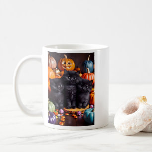 Halloween Black Cats with Pumpkins and Candy Coffee Mug