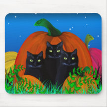 Halloween Black Cats with Pumpkins Mousepad