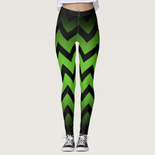 Halloween Black chevron stripes lines ombre green Leggings