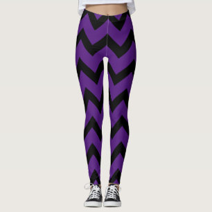 Halloween Black chevron stripes lines on purple Leggings