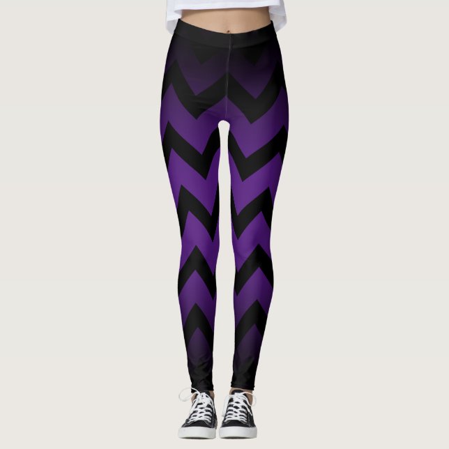 Halloween Black chevron stripes ombre purple Leggings (Front)