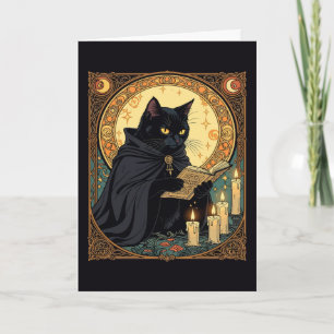 Halloween Black-Coloured Feline Reading A Book Holiday Card