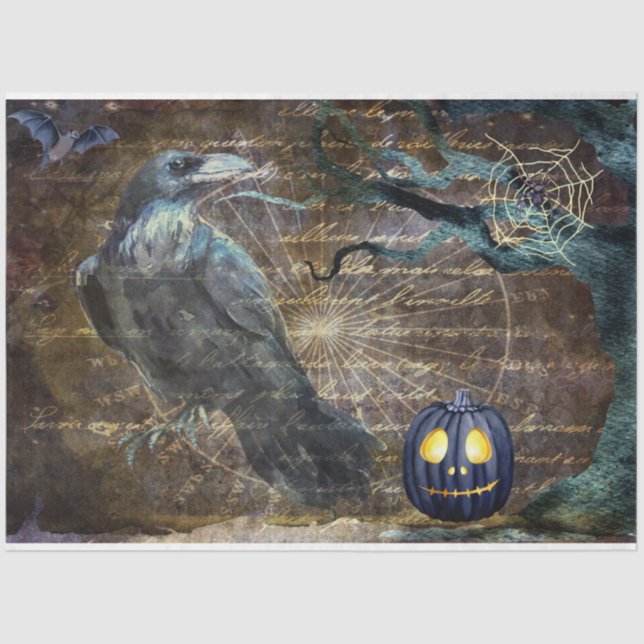 Halloween Black Crow and Pumpkin Scary Tissue Paper (Front)