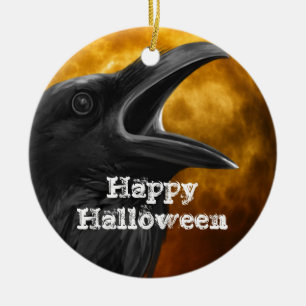 Halloween Black Crow Ceramic Ornament