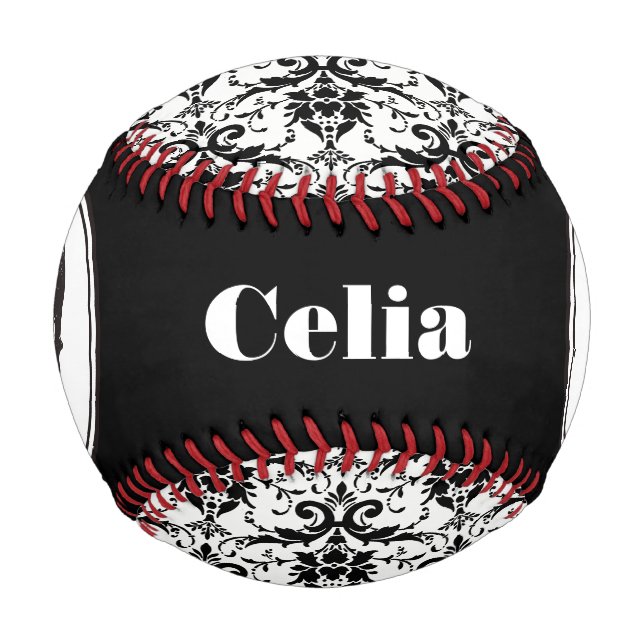 HALLOWEEN Black Gothic Damask Pattern Skull Name Baseball (Back)
