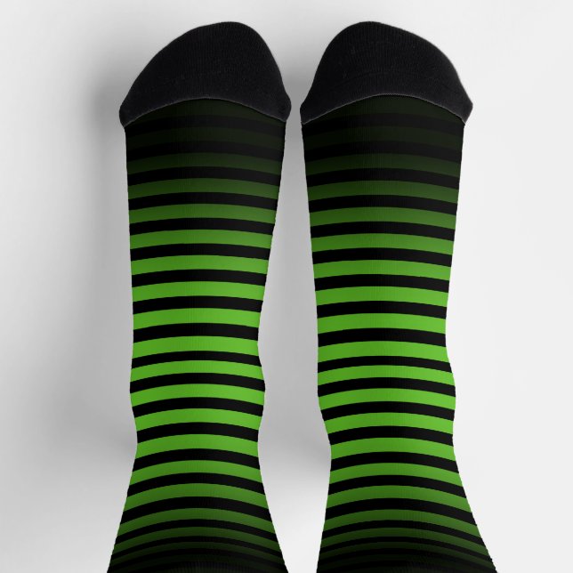 Halloween Black green horizontal stripes ombre Socks (Top)
