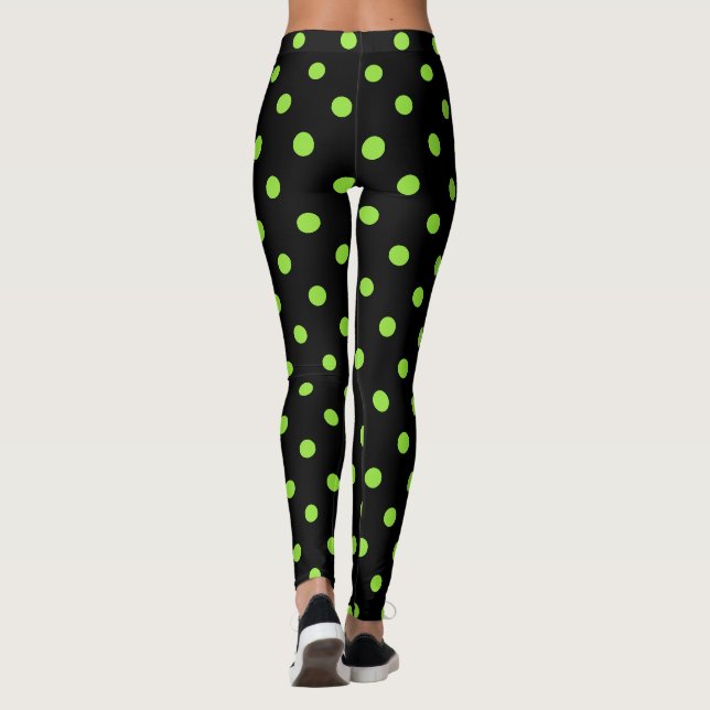Halloween Black Green Polka Dots Pattern Costume Leggings (Back)
