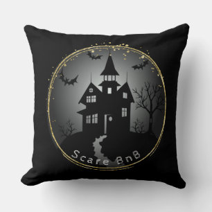 Halloween Black Haunted House Throw Pillow