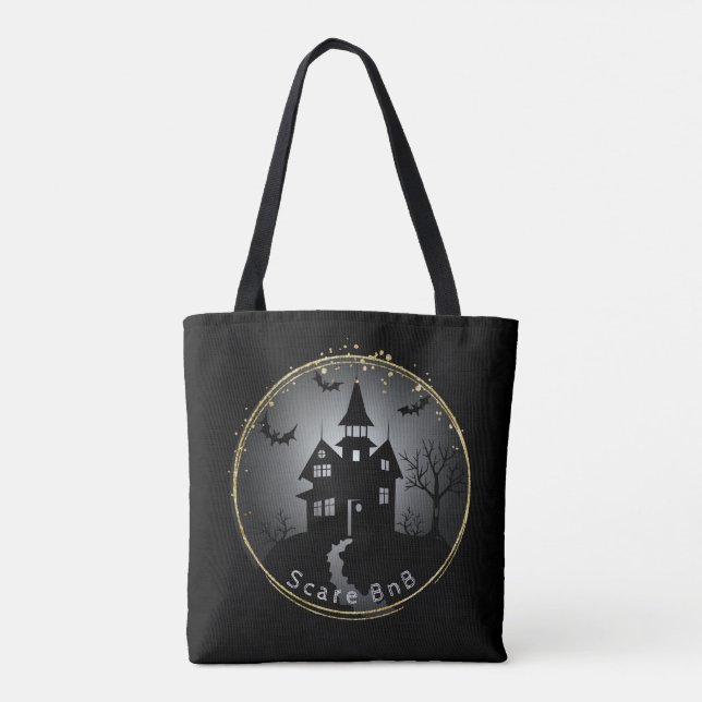 Halloween Black Haunted House Tote Bag (Back)