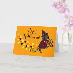 Halloween Black Labrador and Broom Card