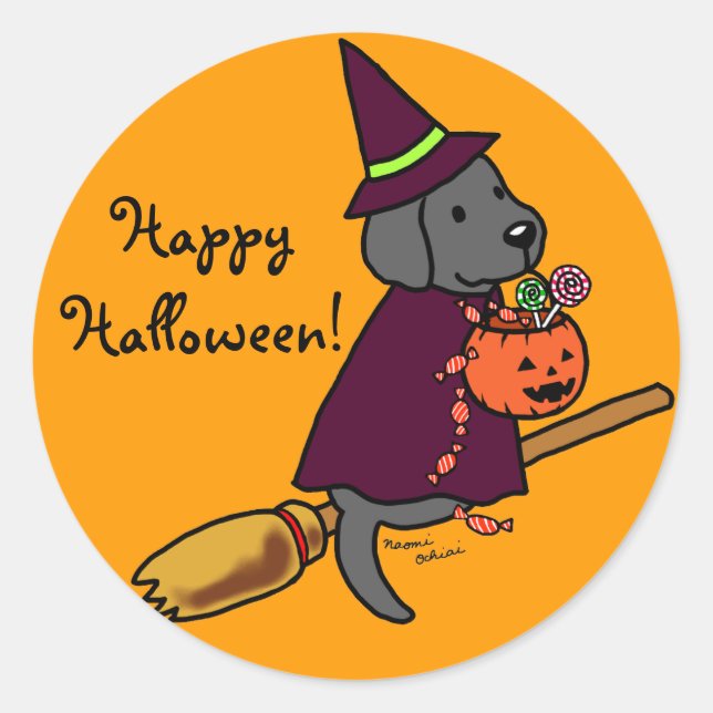 Halloween Black Labrador Cartoon 1 Classic Round Sticker (Front)