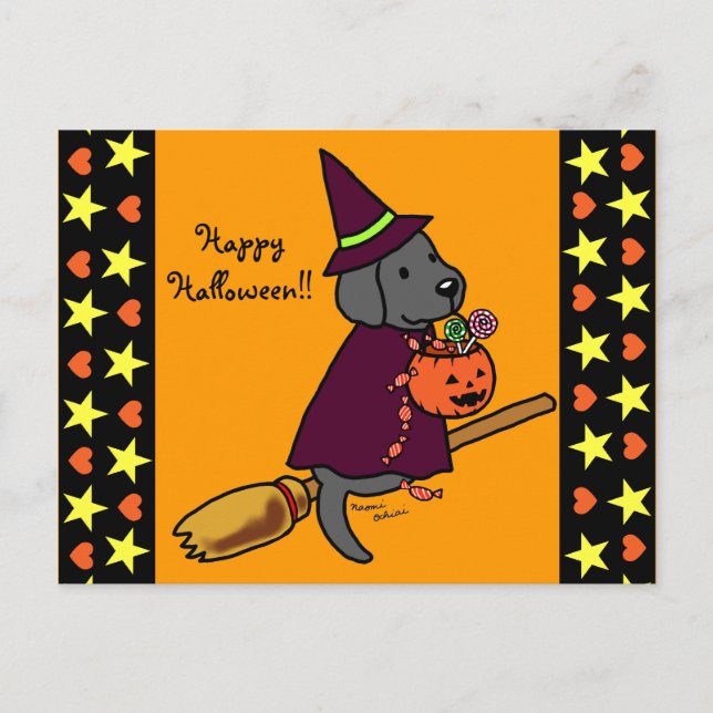 Halloween Black Labrador Cartoon 1 Postcard (Front)