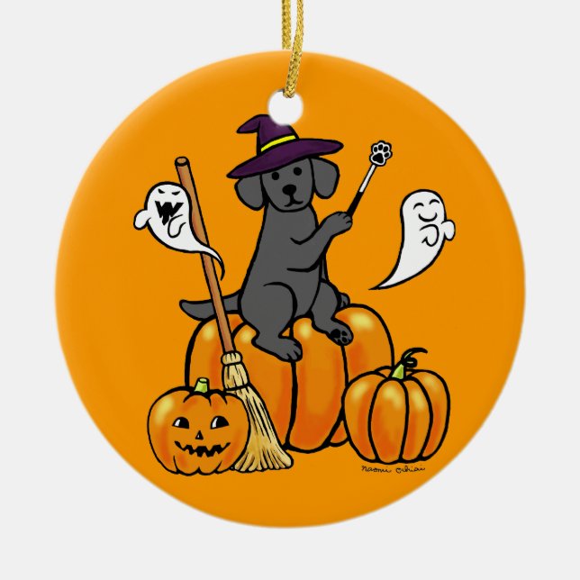 Halloween Black Labrador Cartoon 2 Ceramic Ornament (Front)