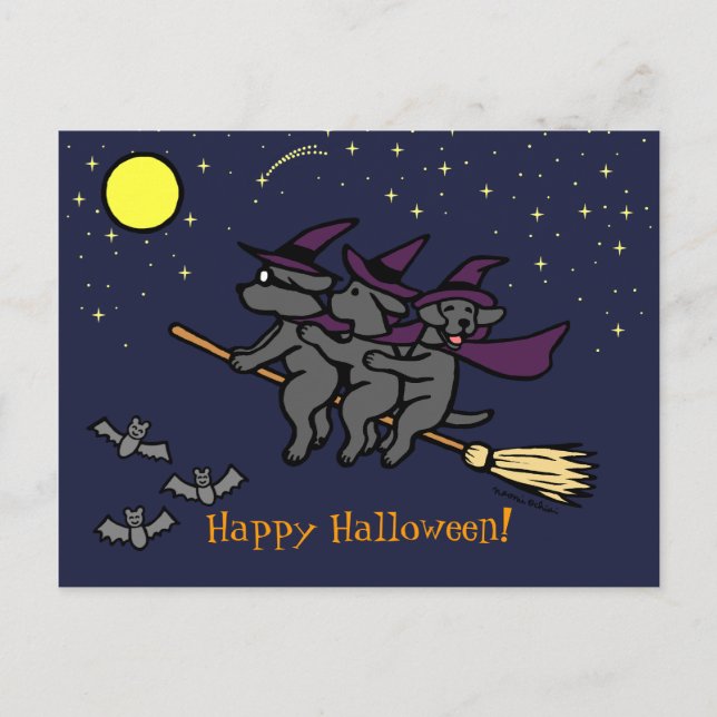 Halloween Black Labrador Riders! Postcard (Front)