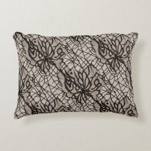 Halloween Black Lace Spider Web Seamless Accent Pillow