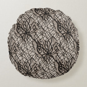 Halloween Black Lace Spider Web Seamless Round Pillow