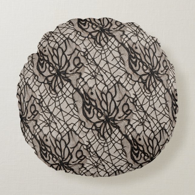 Halloween Black Lace Spider Web Seamless Round Pillow (Front)
