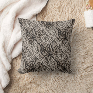 Halloween Black Lace Spider Web Seamless Throw Pillow