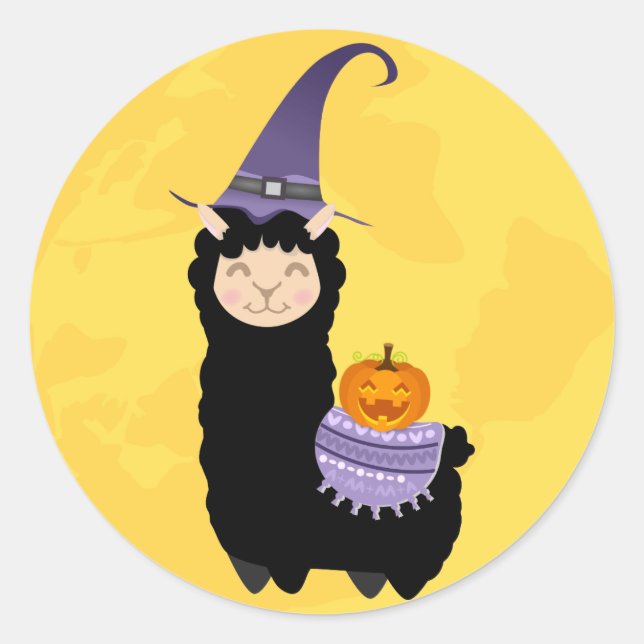 Halloween Black Llama Classic Round Sticker (Front)