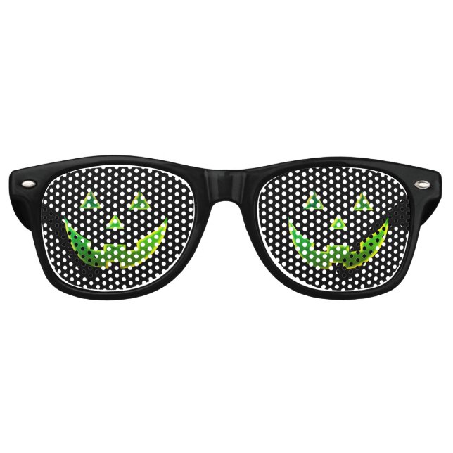 Halloween black neon green Jack o lantern pumpkin Retro Sunglasses (Front)