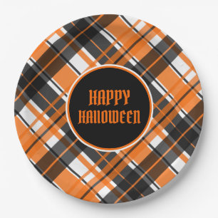Halloween Black Orange and White Plaid Paper Plate