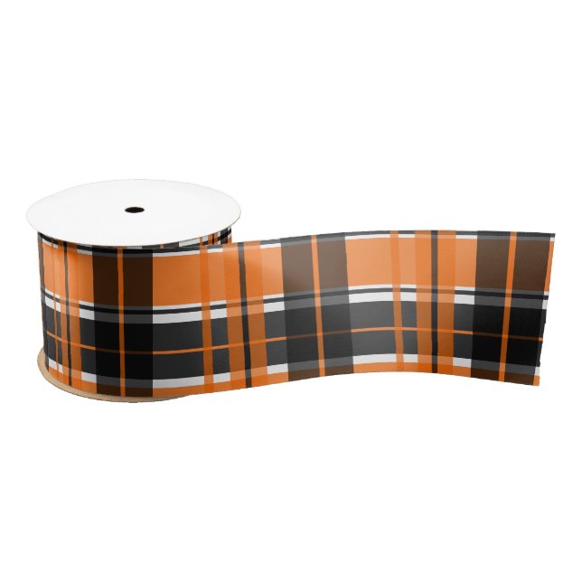 Halloween Black Orange and White Plaid Pattern Satin Ribbon (Spool)