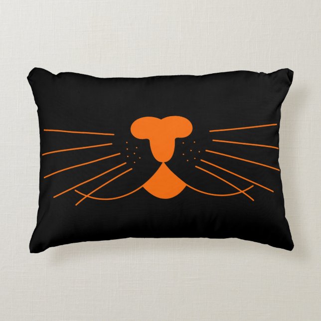 Halloween Black Orange Cat Face Party Accent Pillow (Front)