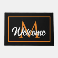 Halloween Black Orange Family Monogram Welcome