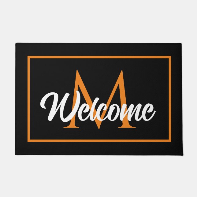 Halloween Black Orange Family Monogram Welcome Doormat (Front)