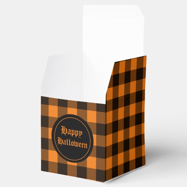 Halloween Black Orange Gingham Check Pattern Favor Box (Opened)