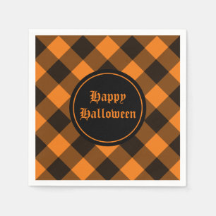 Halloween Black Orange Gingham Check Pattern Napkin
