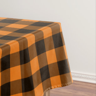 Halloween Black Orange Gingham Check Pattern Tablecloth