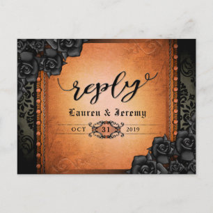 Halloween Black & Orange Gothic Reply PostCard