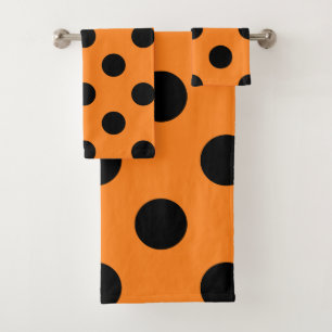 Halloween Black Orange Polka Dot Bath Towel Set