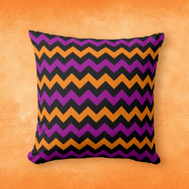 Halloween Black Orange Purple Chevron Pattern Throw Pillow (Creator Uploaded)