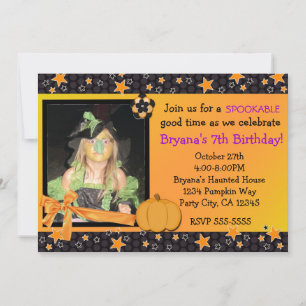 Halloween black orange stars photo invitation