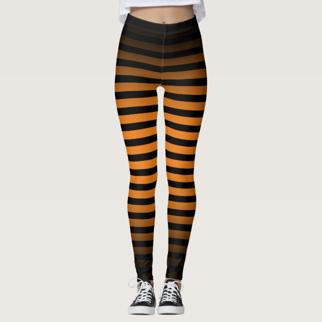 Halloween Black orange vertical stripes ombre Leggings (Front)