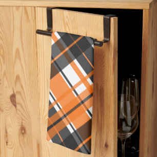 Halloween Black Orange White Plaid Kitchen Towel
