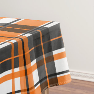 Halloween Black Orange White Plaid Tablecloth