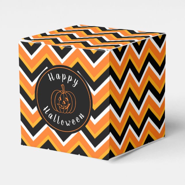 Halloween Black Orange White Zigzags Favor Box (Front Side)