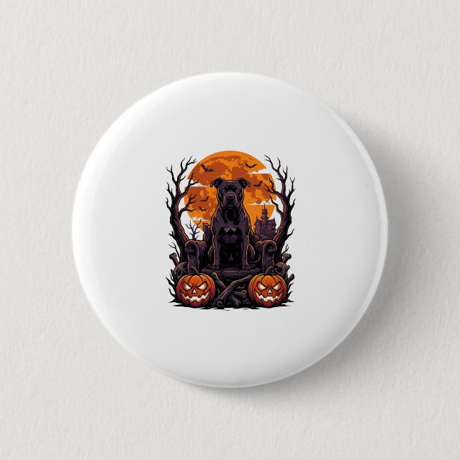 Halloween Black Pitbull Throne Pumpkins Full Moon_ 2 Inch Round Button (Front)