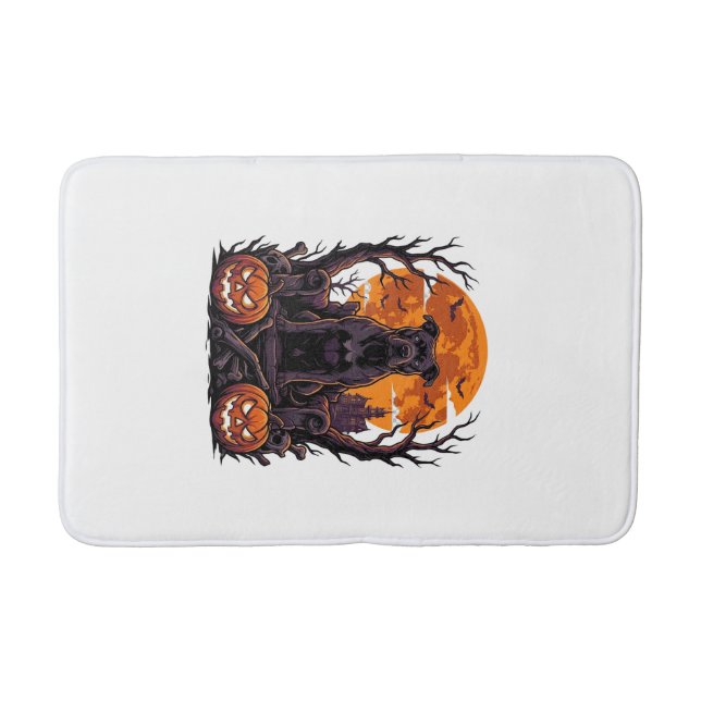 Halloween Black Pitbull Throne Pumpkins Full Moon_ Bath Mat (Front)