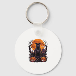 Halloween Black Pitbull Throne Pumpkins Full Moon_ Keychain