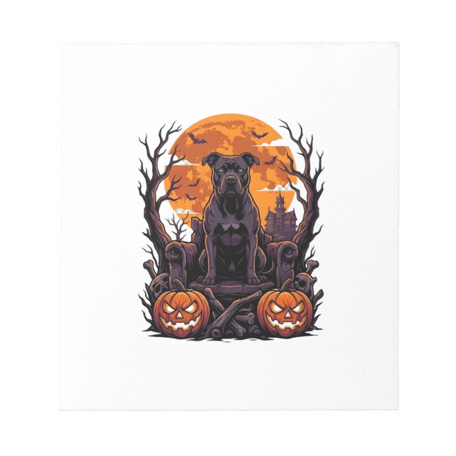 Halloween Black Pitbull Throne Pumpkins Full Moon_ Notepad (Front)