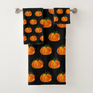 Halloween Black Pumpkins Pattern Spooky Scary Bath Towel Set
