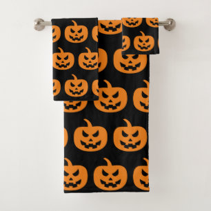Halloween Black Pumpkins Pattern Spooky Scary Bath Towel Set