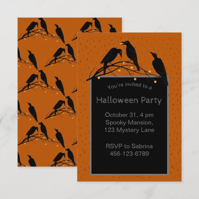  Halloween Black Ravens Minimalist Pattern Invitation (Front/Back)