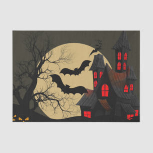 Halloween Black Red Haunted House Bat Full Moon Tissue Paper