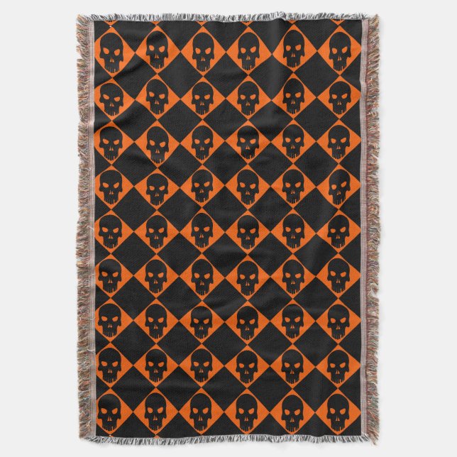 Halloween Black Skull Throw Blanket (Front Vertical)