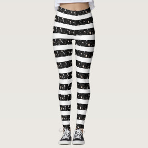 Halloween Black sparkles stripes lines on white Leggings